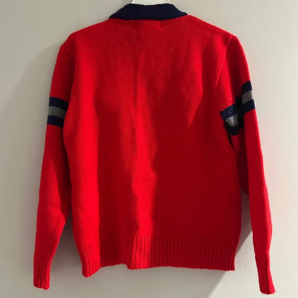 Vintage‎ Christopher Rand Red Navy Striped V-Neck Cardigan Sweater Size L